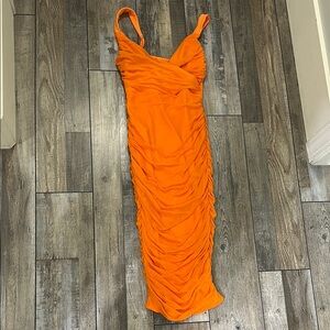 Never worn, Vibrant Orange Ruched Bodycon Dress - Women